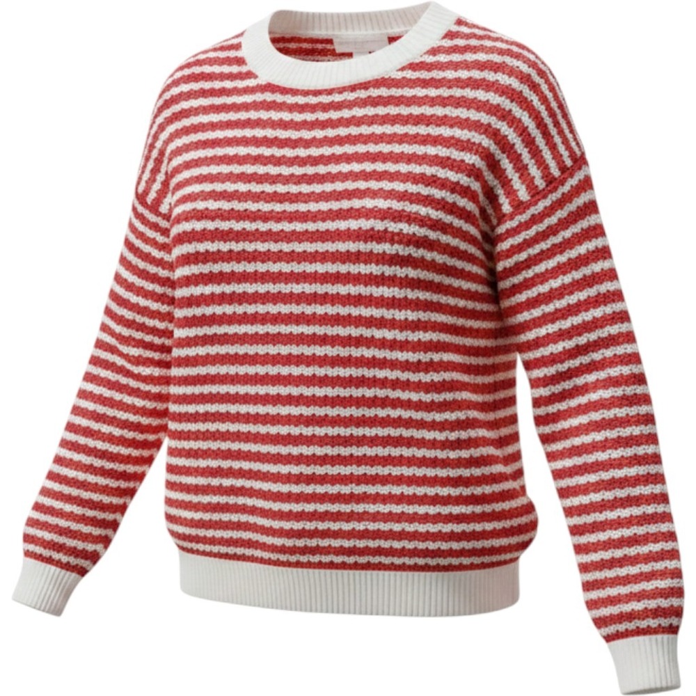 Spiritual Gangster Striped Sweater Womens Med Pink White Pointelle Knit Crewneck